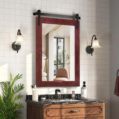 COGOOD Farmhouse Bathroom Mirrors for Over Sink - 38 x 25 Espresso | Rustic Barn Door Wood Framed Vanity Mirror for Entryway, Living Room, Bedroom, Dresser Wall Decor