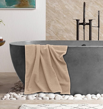 COTTON CRAFT Euro Spa Waffle Weave 6 Piece Towel Set - 100% Cotton - Linen | 2 Oversized Luxurious Large Bath Towels, 2 Hand Towels, 2 Washcloths - Soft Plush Super Absorbent Low Lint Quick Dry