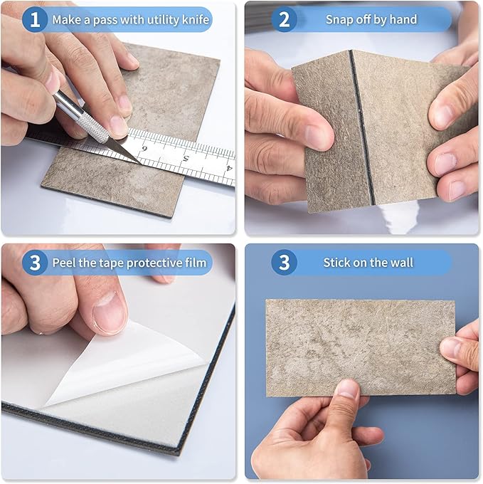 Art3d 102-Pack Peel and Stick Backsplash, Stick on Subway Tile, Stone Beige | 3 x 6 in, PVC, Self Adhesive, Waterproof, Traceless Peel, Modular Splicing, Ideal for Vanities, Bathrooms