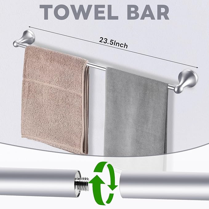Brushed Nickel Bathroom Hardware Set Wall Mounted Brushed Nickel Accessories Set 4 Pieces Bathroom Hardware Set, 23.6 inch Towel Bar | Towel Hook | Toilet Paper Holder | Hand Towel Holder