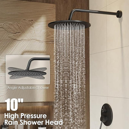 Gabrylly Shower System, 10" Wall Mounted Shower Faucet Set, Matte Black | Rain Shower Head with Handheld Spray Combo, All Metal Rainfall Shower Head Complete Set Shower Mixer Valve for Bathroom