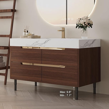 36 Inch Modern Bathroom Vanity with Undermount Sink, 2-in-1 Wall Mounted & Free-Standing Bathroom Vanity Cabinet with Sintered Stone Top & 4 Drawers, Walnut Wood Single Sink Bathroom Vanities