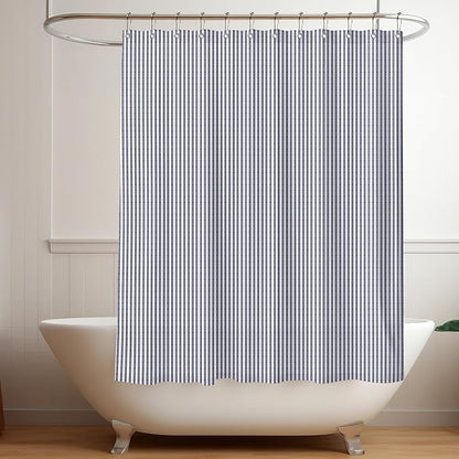 Stripe Cotton Toile Shower Curtain Ticking Stripes Woven Print Curtain Bathroom Decor for Traditional and Contemporary Style Kitchen Bath Home(Navy Blue and White,72 x 84 Inches,Stripe)