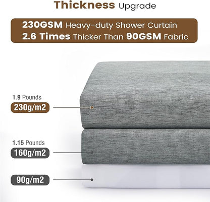 BTTN 72x78 Long 3 in 1 Linen Texture Shower Curtain with Liner, Grey/Gray | Tall Size, 230GSM Heavy Duty Polyester, Waterproof Clear Liner, Weighted Hem, 12 Plastic Hooks, Hotel Style, Machine Washable