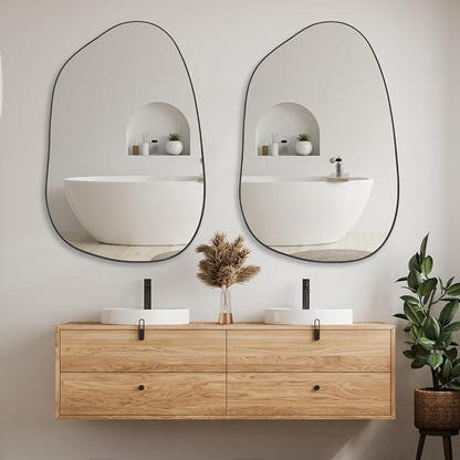 PERFNIQUE Irregular Wall Mirror Asymmetrical Mirror, 40''x26'' Black Mirror for Bathroom Bedroom Living Room Entryway, Decorative Modern Wall Decor, Wall Mounted Mirror (Black, 40" x 26")