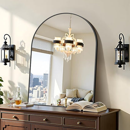 COFENY Arched Mirror, 30’’x42’’ Black Arch Mirrors for Bathroom Sink, Bathroom Vanity Mirror with Metal Frame, Modern Wall Mounted Mirror for Bedroom Living Room Mantle Entryway