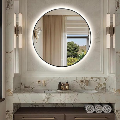 Niccy Round LED Bathroom Mirrors, Black Framed Backlit Vanity Mirror, 40" | LED Smart Circle Mirror with 3 Color Lighting, Anti-Fog Lighted, IP65 Waterproof, Wall Mounted Bathroom Vanity