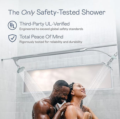 BOONA Original Tandem Shower as Seen on Shark Tank | Dual Shower Head for Couples | Max Water Pressure for Two | Easy Install (King Krome, Two Showerheads)
