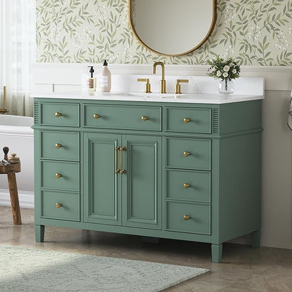 48" Bathroom Vanity with Sink, Sea Green Painted Vanity with Countertop & Backsplash, Stone top and Soft-Closing Drawers, Solid Wood Frame, No Assembly Required