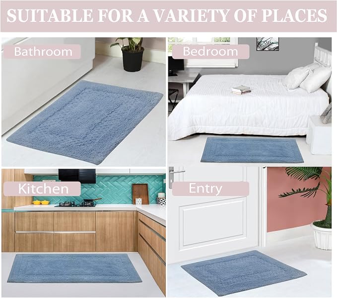 Home Weavers Classy Bathmat 100% Cotton Bathroom Rugs Set, Bathroom Décor, Washable Rug, Extra Soft and Absorbent Bath Rug, Kitchen Mat, Bath Mat Set, Bath Floor Mat Non Slip, 20"x20" Contour, Blue