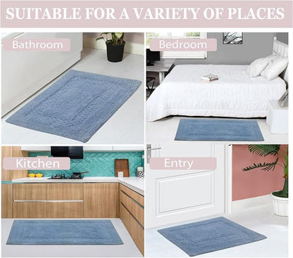 Home Weavers Classy Bathmat 100% Cotton Bathroom Rugs Set, Bathroom Décor, Washable Rug, Extra Soft and Absorbent Bath Rug, Kitchen Mat, Bath Mat Set, Bath Floor Mat Non Slip, 20"x20" Contour, Blue