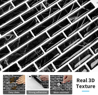 URCOLOR 10-Sheet Peel and Stick Backsplash Tile for Kitchen - 12”×12” Stick on Wall Tile for Bathroom, Black