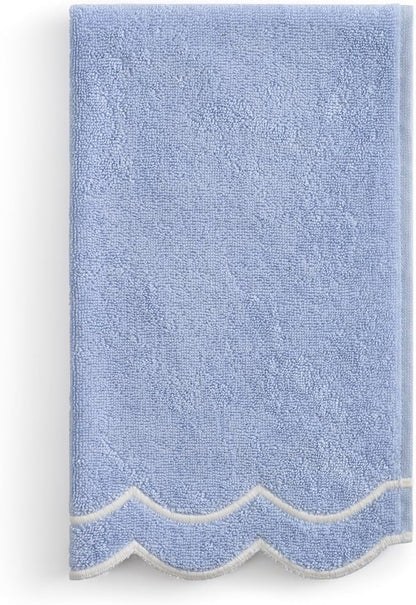Peri Home 100% Cotton Hand Towel, 16" x 27", Blue with White Scallop, 1-Pc | Bathroom, Embroidered, Soft & Absorbent