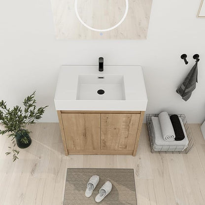 30'' Freestanding Bathroom Vanity, 30 Inch Floor Stand Bathroom Vanity with Sink, Single Resin Sink Cabinet Set, Modern Storage Cabinet, with Soft Closing Door, 03630IMO+30120MMO