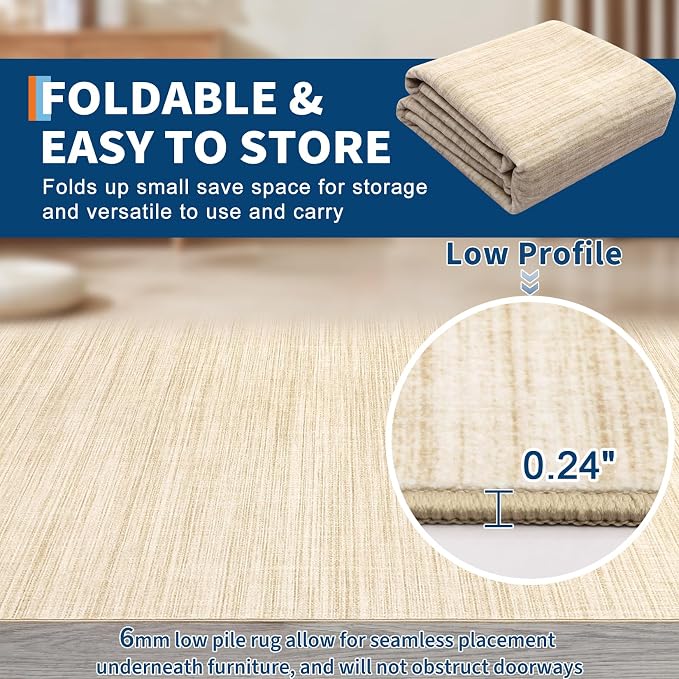 Garvee Living Room Rug 4x6 Modern Solid Color Area Rug for Bedroom, Camel | Neutral Washable Non Slip Non Shedding Contemporary Stain Resistant Foldable Mats for Living Room Entryway Dorm Office