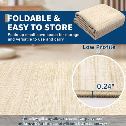 Garvee Living Room Rug 4x6 Modern Solid Color Area Rug for Bedroom, Camel | Neutral Washable Non Slip Non Shedding Contemporary Stain Resistant Foldable Mats for Living Room Entryway Dorm Office