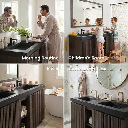 60" Double Bathroom Vanity with Sink (8" Widespread Faucet Holes Predrilled), Mid Century Modern Bathroom Cabinet with 4 Doors & Shelves, Matte Black Sink with Overflow, Smoked Oak