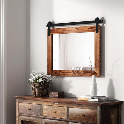 COGOOD Farmhouse Barn Door Mirror - 18 x 25 Brown | Rustic Wood Framed Vanity Mirror for Entryway, Living Room, Bedroom, Bathroom Wall Decor