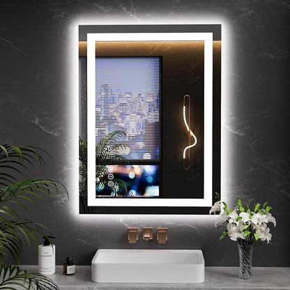 LOAAO 23.6"x31.5" LED Bathroom Mirror with Lights, UL Listed | Anti-Fog, Dimmable, 3 Color Temperature, Backlit + Front Lit, Memory Function, Tempered Glass