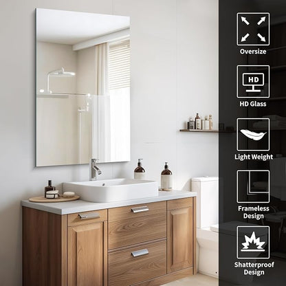 CILIBER Frameless Mirror, 24x40 Mirrors for Wall, Rectangle Bathroom Mirror for Over Sink, Frameless Vanity Mirror with Polished Edge, 3mm Tempered Glass, Hangs Horizontally or Vertically