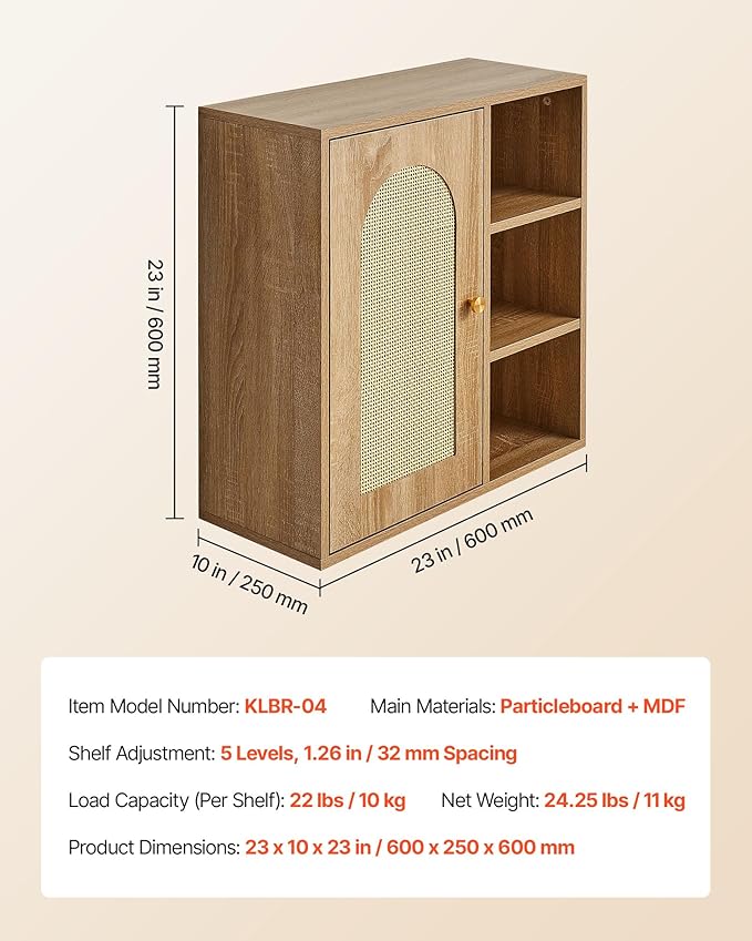 VEVOR Bathroom Wall Cabinet, 5 Height Levels, 23" W x 23" H Medicine Cabinet Wall Mounted, Hanging Organizer with Shelves for Laundry Room Kitchen Restroom