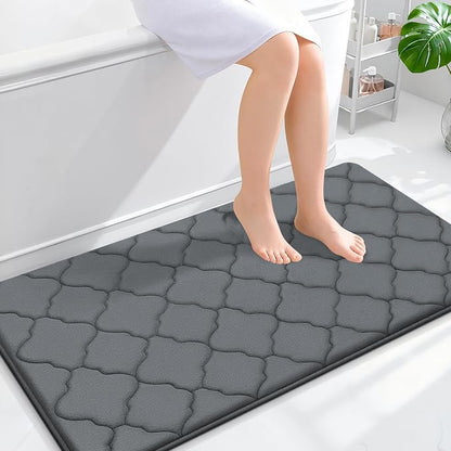 OLANLY Memory Foam Bath Mat Rug 44x24, Ultra Soft and Absorbent Bathroom Rugs, Non-Slip, Comfortable, Machine Washable Bath Carpet for Bathroom Floor, Tub, Shower and Home Decor Accessories, Dark Grey