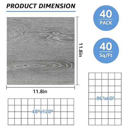 40 Sheet Vinyl Flooring 12 x 12 Peel and Stick Floor Tile Waterproof Clearance Vinyl Floor Tiles Wood Grey Self Adhesive Floor Tiles Sticky Laminate Flooring for Bathroom Kitchen Basement RV