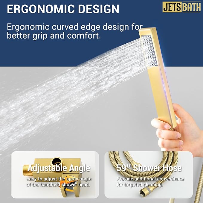 Luxury Thermostatic Rain & Waterfall Shower System with 22” Rain Shower Head & 6 Body Jets, JetsBath Wall Mounted Shower Faucet Sets with Handheld Sprayer, 3/4” Inlet Thermostatic Valve