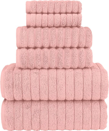 Elegant Comfort 100% Turkish Cotton Corduroy Ribbed Luxury Bath Towels 6-Piece Set, Premium Feel - Quick Dry, Highly Absorbent, Contains 2 Bath Towels, 2 Hand Towels, and 2 Washcloths, Dusty Rose