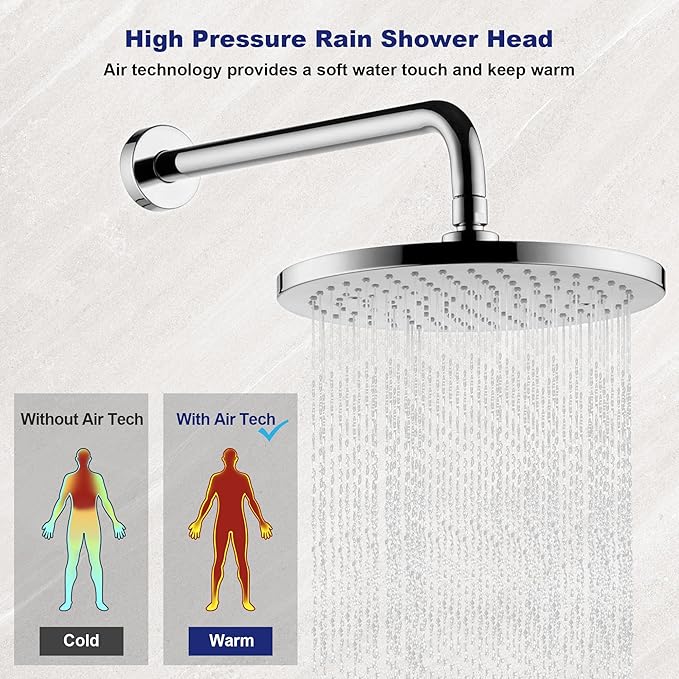 Bathroom Shower Faucet Set Wall Mounted Rainfall Shower System 10 Inches High Pressure Shower Head and Multifunctional Shower Handheld, Included Rough-in Valve and Trim Kit Polished Chrome