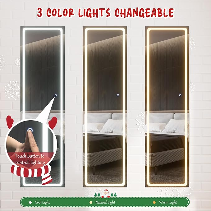 NUNU LAB LED Mirror Jewelry Cabinet Standing, Jewelry Armoire with Full Length Mirror, 360° Swivel Jewelry Cabine with Adjustable LED Lights, Lockable Jewelry Organizer Storage, White