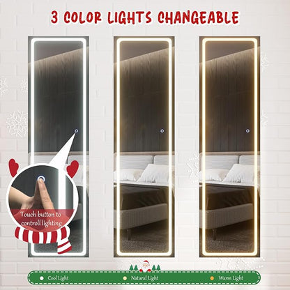 NUNU LAB LED Mirror Jewelry Cabinet Standing, Jewelry Armoire with Full Length Mirror, 360° Swivel Jewelry Cabine with Adjustable LED Lights, Lockable Jewelry Organizer Storage, White