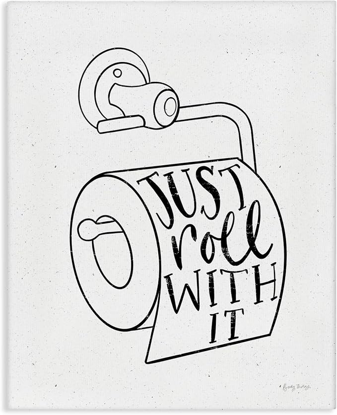 Bathroom Humor Comic Phrase, 36 x 48 Inch Canvas Wall Art | Stupell Industries · By Becky Thorns · Ready to hang · Fun gift for bath and laundry spaces · Made in USA