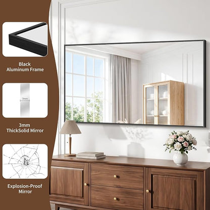 DESBING Black Bathroom Mirror for Wall, 30x50 Inch Rectangle Mirrors with Metal Frame, Modern Vanity Wall Mirror Decor for Entryway Hangs, Bathroom Living Room Horizontal or Vertical