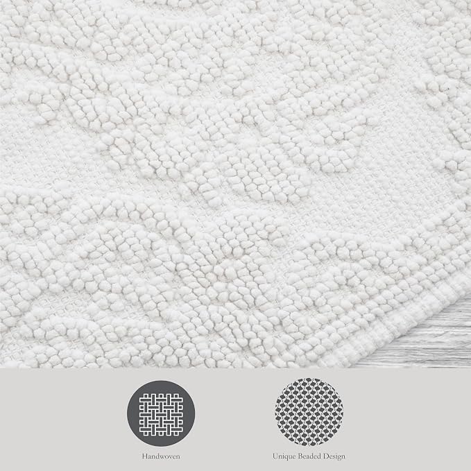 Jean Pierre - Ricardo Bath Mat, Woven Fringe Bathroom Rugs, 100% Cotton, Premium Bathroom Decor - Measures 27" x 52" - White