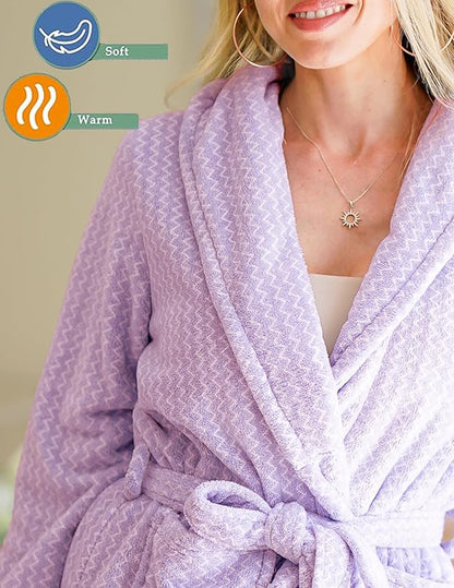 Ekouaer Women's Robe Long Plush Soft Bathrobe Cozy Warm Robes Shawl Collar Sleepwear with Pockets
