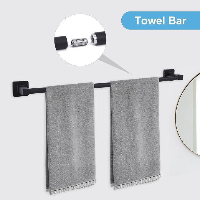 5 Piece Bathroom Hardware Accessories Set Matte Black,24 Inch Towel Bar Set,Towel Rack Set,Bathroom Towel Holder Set