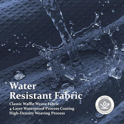 Extra Wide Waffle Shower Curtain 256 GSM Fabric 180x72 Navy Blue | 180 Inch Wide, Thick Cloth, Weighted Hem, Water Repellent, Hotel Luxury Polyester Shower Curtain Set for Bathroom 32 Hooks