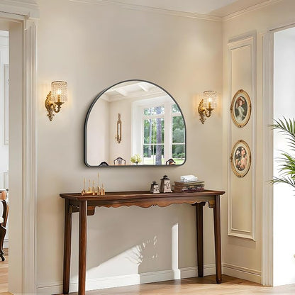 FORBATH Arched Bathroom Mirror 36x30 Inch, Black Bathroom Mirror Wall Mounted Modern Aluminum Alloy Frame Arch Mirror for Bedroom Living Room Entryway, Hanging or Leaning Against Wall