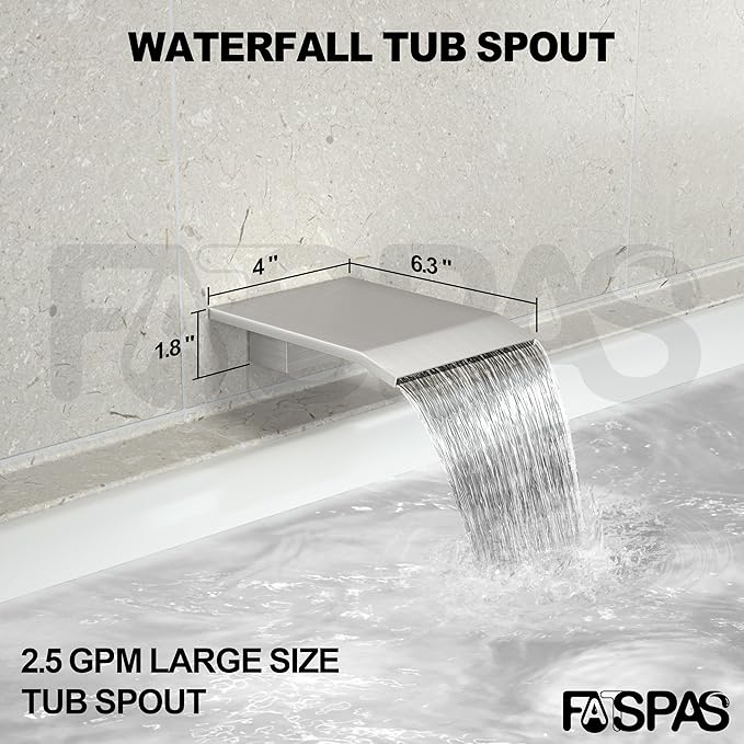 Shower System with Tub Spout, 10-Inch High-Pressure Rain Showerhead and Handheld Combo, Brushed Nickel Shower Faucet Set with Rough-in Valve and Trim Kit, Wall Mounted All-Metal Shower Set