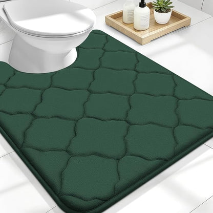 OLANLY Memory Foam Toilet Rugs U-Shaped 24x20, Ultra Soft and Absorbent Bathroom Rugs, Non-Slip, Comfortable, Machine Washable Contour Bath Mat for Toilet Base, Home Decor Accessories, Dark Green