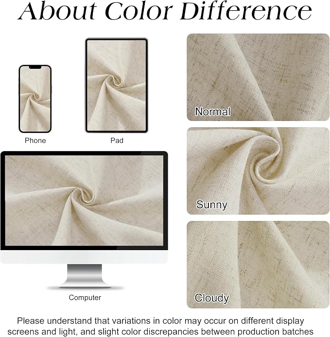 Linen Shower Curtain 72 Inch Long for Bathroom Boho Farmhouse Fabric Shower Curtains Set with Hooks Neutral Cloth Modern Cottage Core Waterproof 72x72,Vanilla