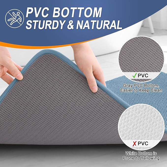 OLANLY Memory Foam Bathroom Runner Rug 59x24, Absorbent Long Mat, Airy Blue | Soft Quick Dry Bath Rugs, Non-Slip Carpet, Machine Washable Mat for Bathroom Floor, Tub and Shower, Home Decor Accessories