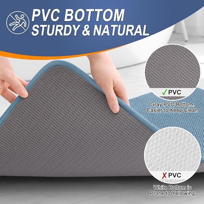 OLANLY Thick Memory Foam Bathroom Rugs 30x18, Absorbent Bath Mat, Airy Blue | Soft Quick Dry Bath Rugs, Non-Slip, Machine Washable Carpet for Bathroom Floor, Tub and Shower, Home Decor Accessories