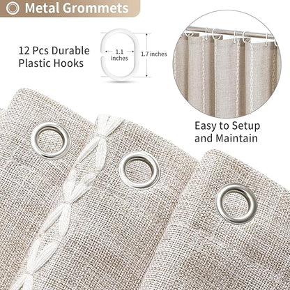 Boho Farmhouse Tassel Linen Shower Curtain,3D Embroidery Stripe Taupe,72x96 | Extra Long Xl,310GSM Striped Texture Heavy Duty Cloth,Water Repellent,Wrinkle Resistant,Vintage Rustic Country design