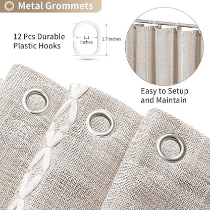 MitoVilla Boho Tassel Linen Shower Curtain,3D Embroidery Stripe Taupe,72x84 | Extra Long Xl,310GSM Striped Texture Heavy Duty Cloth,Water Repellent,Wrinkle Resistant,Vintage Rustic Farmhouse Country