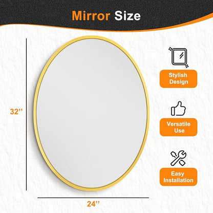 32x24 Gold Oval Bathroom Mirror for Over Sink, Aluminum Frame | HD Reflection No Distortion, Aluminum Frame, Mounting Hardware for Vertical or Horizontal Mount