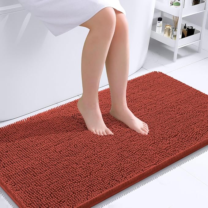 OLANLY Bathroom Runner Rugs 44x24, Soft Absorbent Chenille Bath Rugs, Rubber Backing Quick Dry, Machine Washable Long Bath Mats for Bathroom, Tub and Shower, Home Decor Accessories, Rustic Terracotta | Rustic Terracotta, Quick-Drying Rubber Backing, Ma...