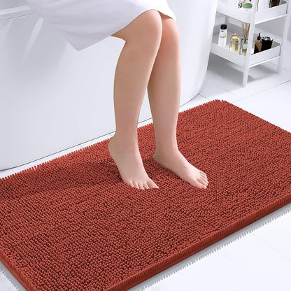 OLANLY Bathroom Runner Rugs 44x24, Soft Absorbent Chenille Bath Rugs, Rubber Backing Quick Dry, Machine Washable Long Bath Mats for Bathroom, Tub and Shower, Home Decor Accessories, Rustic Terracotta | Rustic Terracotta, Quick-Drying Rubber Backing, Ma...
