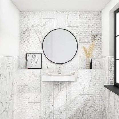 Daltile Perpetuo 12" x 24" Marble Look Ceramic Multi-Geometric Wall Tile in Satin Brilliant White for Kitchen Backsplashes, Living Room or Bathroom Walls | (8 PC Per Carton) (15.52 SQFT Per Carton)